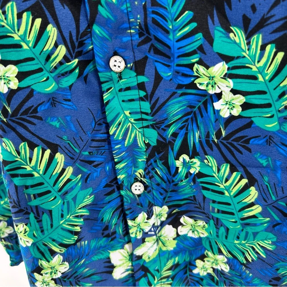 SSLR Aloha Hawaiian Camp Shirt Men's XL‎ Blue Vibrant Floral Pattern EUC